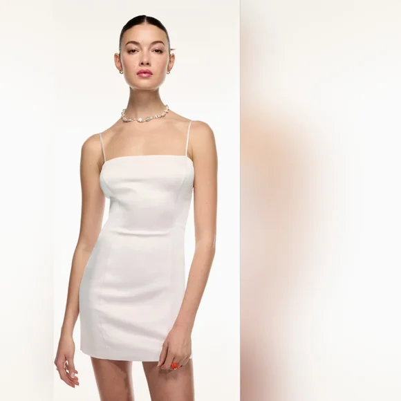 Aritzia Sunday Best Satin Cream Mini Dress Size 8 - Picture 1 of 12